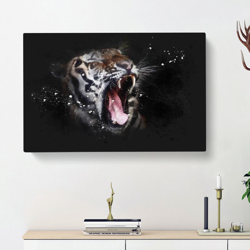A Yawning Tiger - Wrapped Canvas, 35cm H x 50cm W x 3cm D