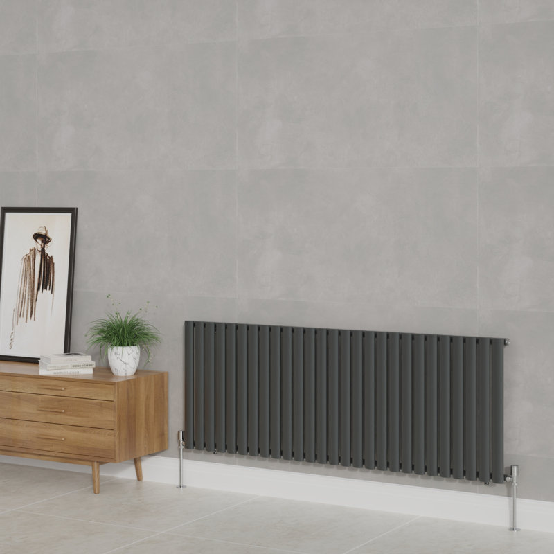Shirly Horizontal Oval Panel Radiators, 60cm H x 159.3cm W, Anthracite, 1
