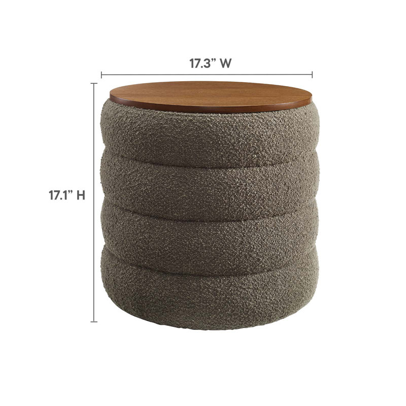 Pebble Boucle Fabric Round Tufted Storage Ottoman