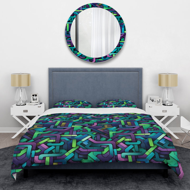 Literie verte et mauve Groovy Grid Adventure, Housse de couette simple + 1 taie décorative stan