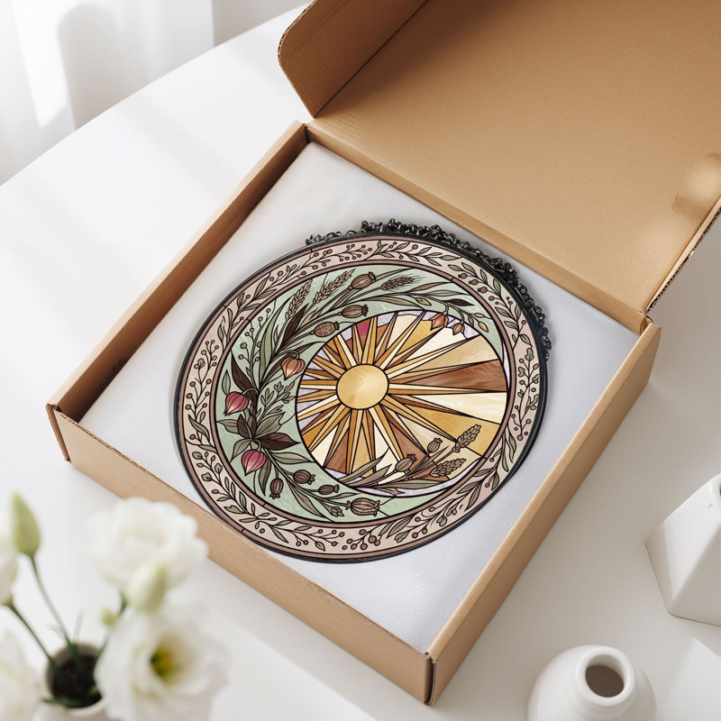 Panneau de vitrail Sunburst Wreath, 7,8 heures, H 7,8 po