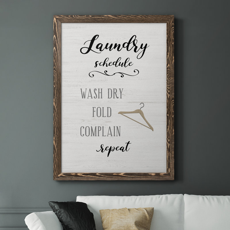 Laundry Complain - Art textuel sur toile, H 37,5 po x l 27,5 po x P 1,5 po, Encadré de bois de noyer