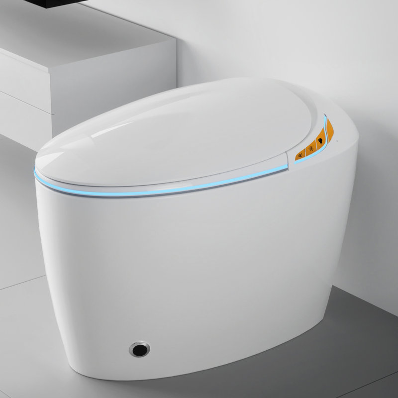 Intelligent Bathroom Toilet With Bidet, Auto Open/Close System, Foot Sensor, Led Display, Warm Water & Dryer, White Feature, 1.28 Powerful Flushing, Screen,