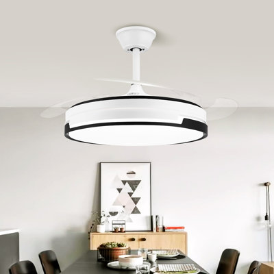 Ventilateur de plafond rétractable de 47 po avec lumière, ventilateurs de plafond modernes avec télécommande, moteur à courant continu réversible silencieux, 3 changements de couleur, 6 vitesses de vent pour la chambre à coucher, le salon, la cuisine