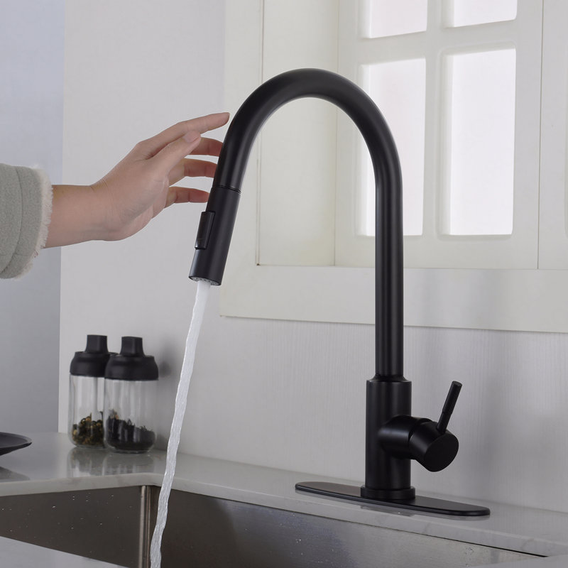 Robinet de cuisine tactile avec douchette rétractable, Noir mat