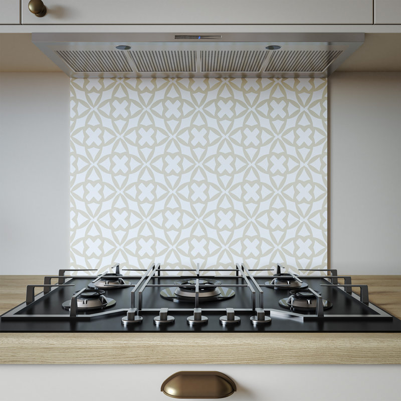 Moss Tessera Aluminium Kitchen Hob Splashback, 80 cm x 60 cm , Beige/White