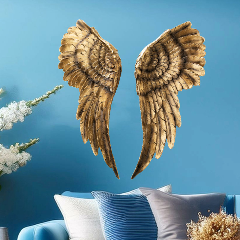 Angel Wings Wall Sculpture, 21.75" H x 8.75" W x 2.25" D, Gold