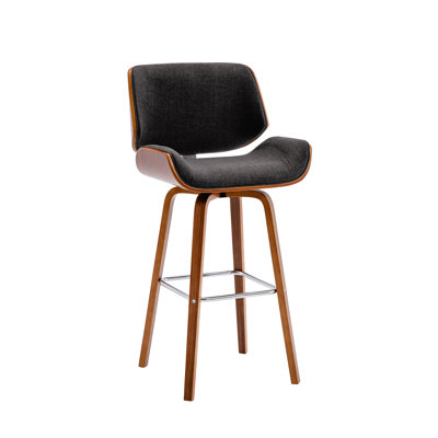 Derringer Swivel Fabric Upholstered Bar Stool with Wooden Legs