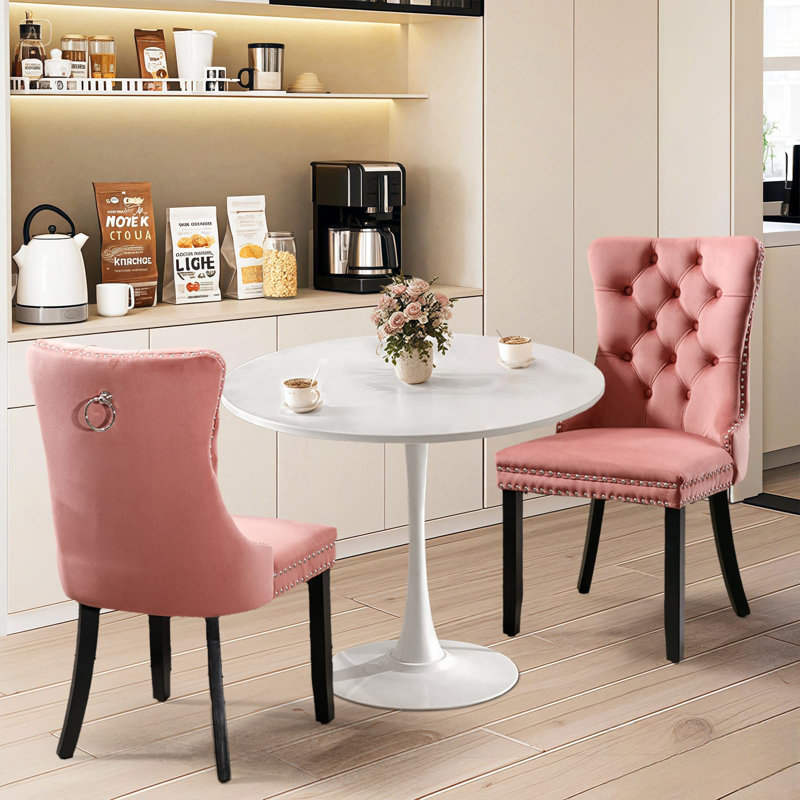 Aya-Rose Round Dining Table Sets with 2 dining chairs, Pink, White