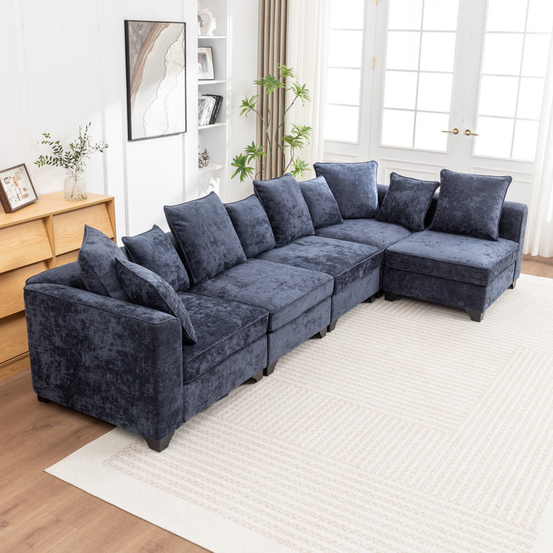 Kempson 5 - Piece Modular Upholstered Sectional, Blue Polyester