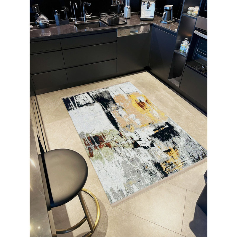 Tapis décoratif moderne à motifs abstraits de ton gris de la collection Barcelona, Rectangle 4 pi 11,06 po x 7 pi 6,55 po