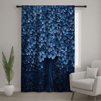 Rideaux à motif de fleurs bleues, voilages et voilages à motif floral - 1 panneau