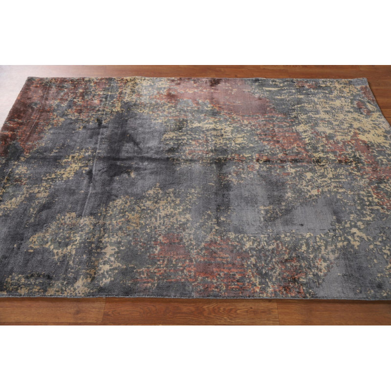 Tapis indien fait à la main à motif abstrait 4 x 6