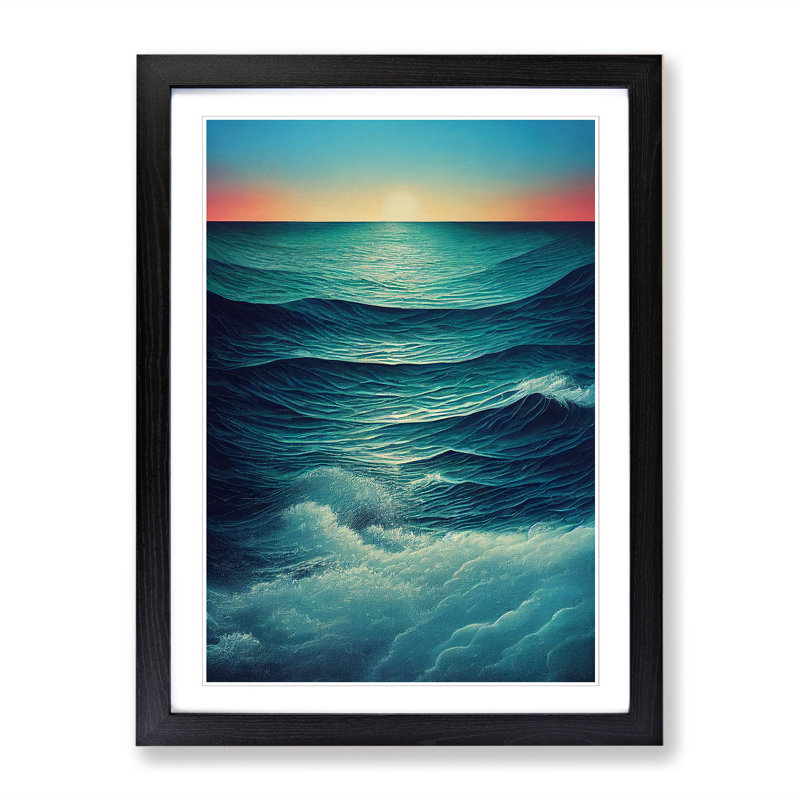 FRM-V0523-1635X Ocean Sunset - Picture Frame Print, 64cm H x 46cm W x 2cm D, Black