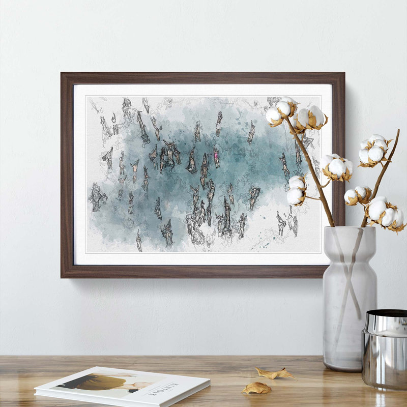 Swimmers Swimming in Abstract - Picture Frame Graphic Art Print on MDF, Walnut Framed, 27cm H x 36cm W x 2cm D