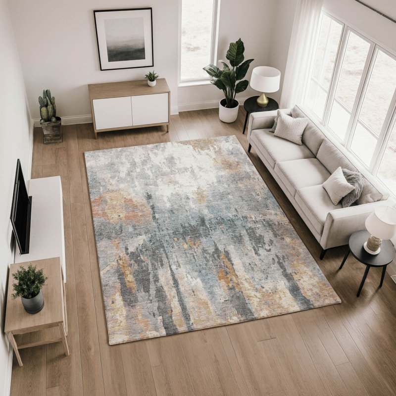 Premium Machine Washable Mayfield Abstract Rug, Rust, 9' x 12'