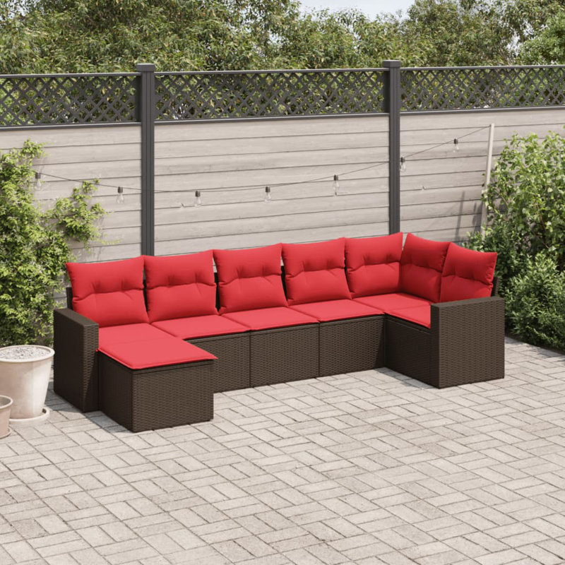 Ensemble de canapé de patio 7 pièces avec coussins en poly Ebern Designs, Bleu, Noir