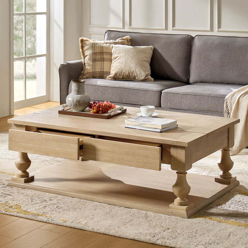 Table basse avec rangement en bois massif August, Naturel