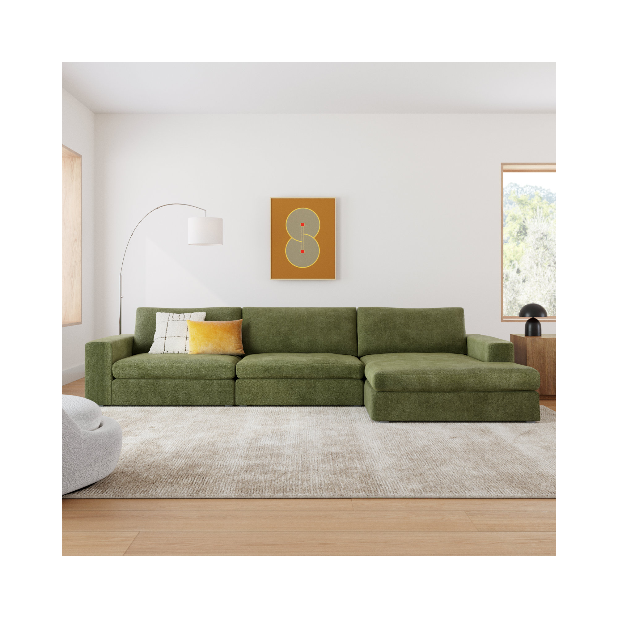 Ojai 3 - Piece Upholstered Sectional, Olive Green Chenille, Right Hand Facing