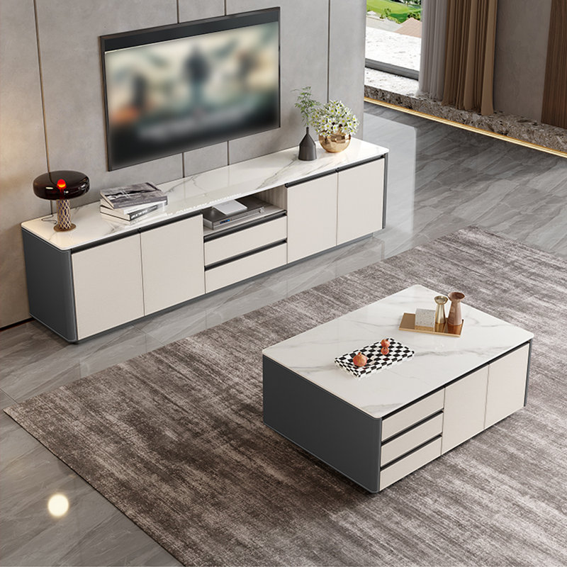 Meuble télé et table basse sur pied, Gris