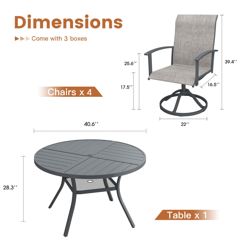 4-Person Patio Swivel Dining Set with 40.6" Round Dining Table and 4 Swivel Dining Chairs, Grey/Grey