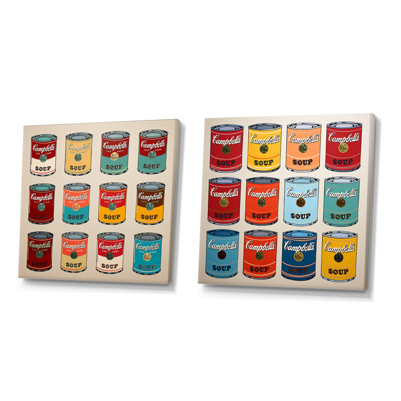 Pop Art Soup Collage I - Ensemble de 2 décorations murales, Toile tendue, H 16 po x l 33 po x P 1 po