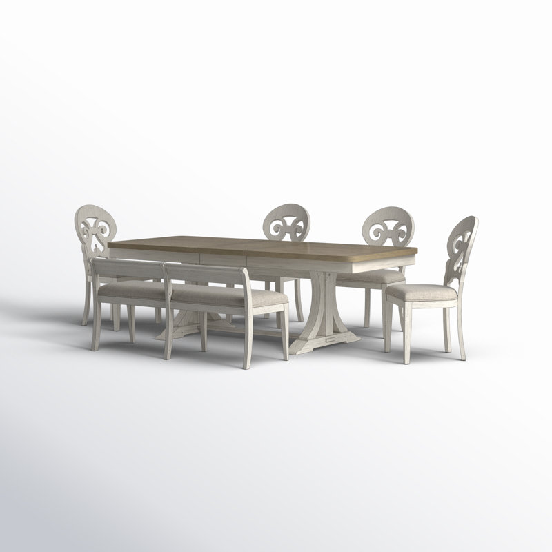 Harlowe 6 Person Trestle Dining Table Set w/ 18" Removable Leaf