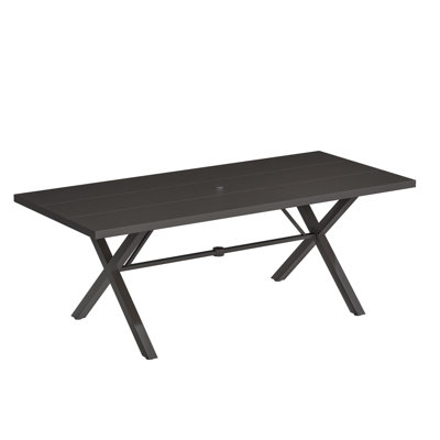 Rectangular 78" x 35" Sleek Powder-Coated Iron Patio Dining Table with Umbrella Hole