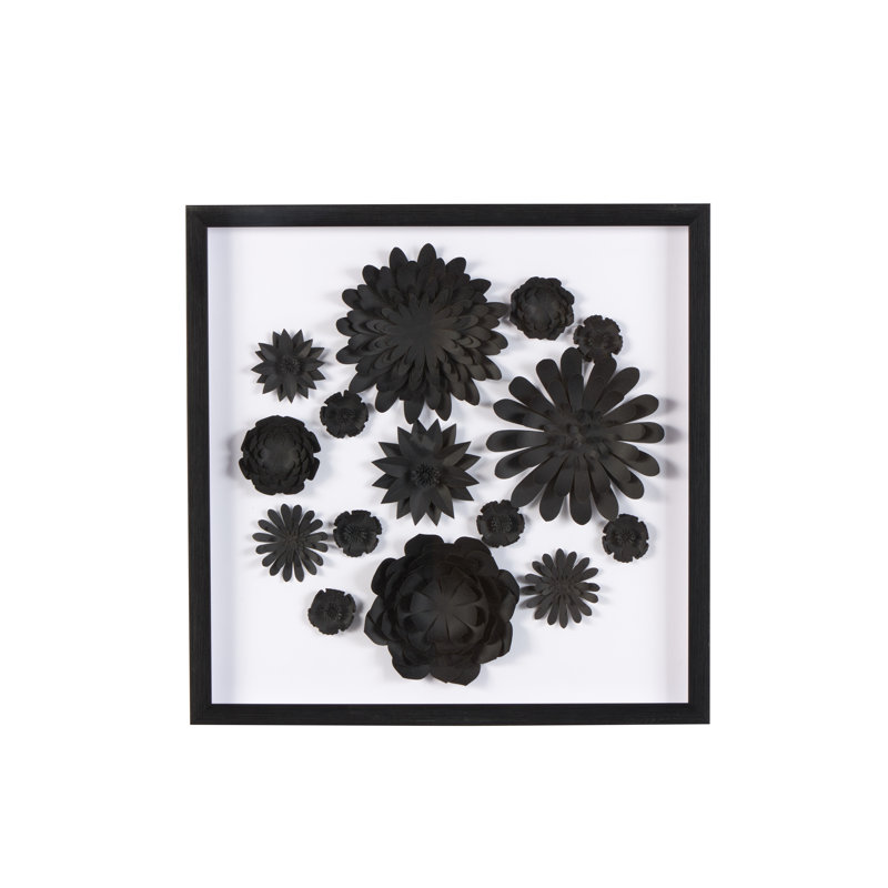 Paper Cluster Floral Shadow Box Framed On Paper Bold Art, Coal Black