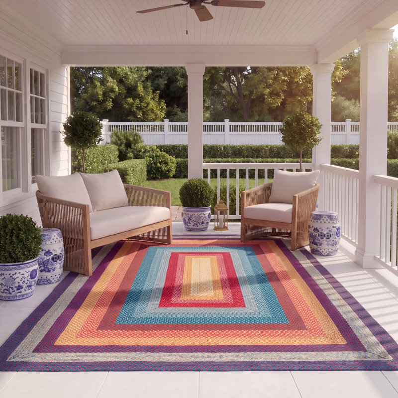 Tapis d'intérieur / extérieur géométrique tissé à la main Georgina, Brown/Green, Tapis de couloir 2 pi 3 po x 22 pi