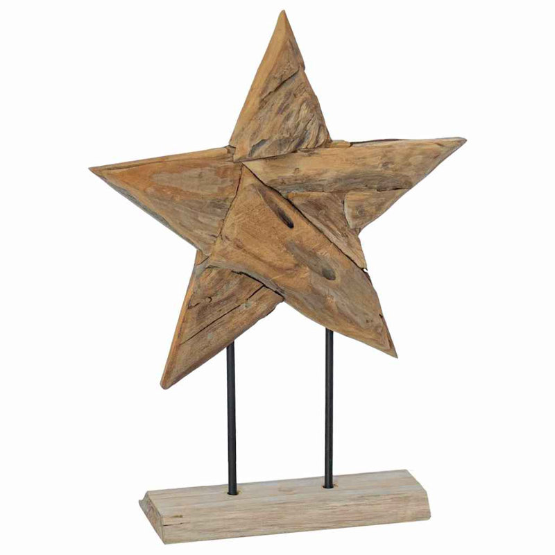 vidaXL Christmas Star Brown Solid Teak Wood, 60cm H x 45cm W x 5cm D