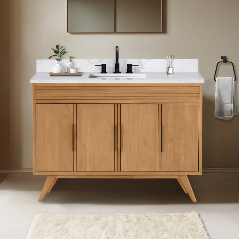 Taylor 48 in. Single Natural Teak Bathroom Vanity with Engineered Stone Top