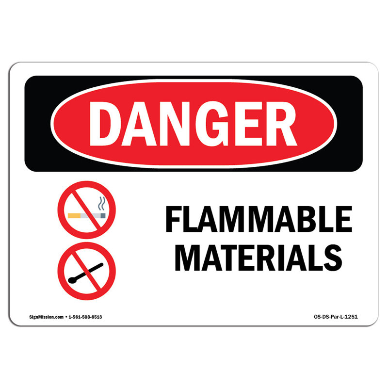 Flammable Materials Aluminum Sign 12 x 18, 18" H x 24" W x 0.1" D