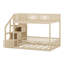 Lit superposé double au-dessus de double avec escalier de rangement, lit superposé au sol en bois massif avec tablettes de rangement, lits superposés peu encombrants avec garde-corps de clôture-543827219