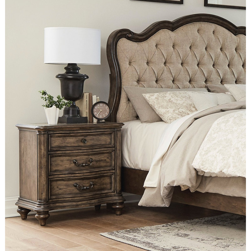 Table de chevet pour meubles de chambre à coucher en chêne brun - Élégante apparence 3 po