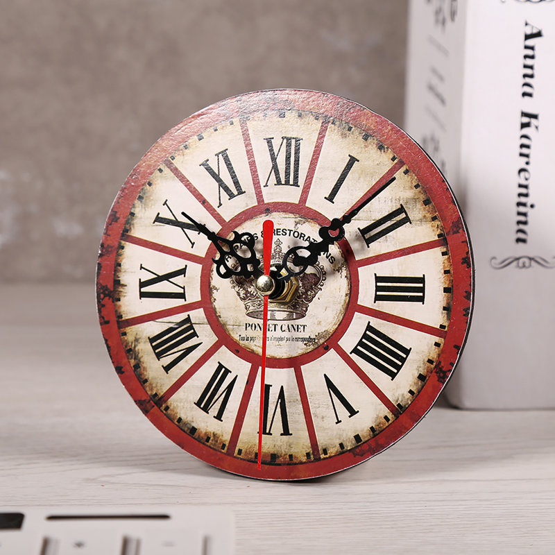 Horloge murale ronde en MDF antique de style européen, 1 pièce, pour la décoration de la maison ou du bureau #7