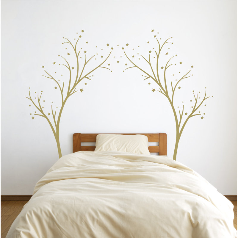 Décalcomanie murale arbres étoiles, H 80 po x l 99 po x P 0,01 po, Or
