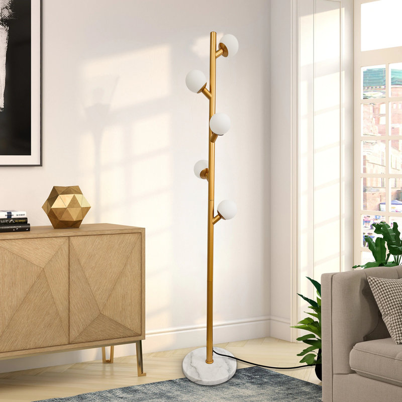 Modern Gold 5-globe Floor Lamp – Stable Base & Glass Shades