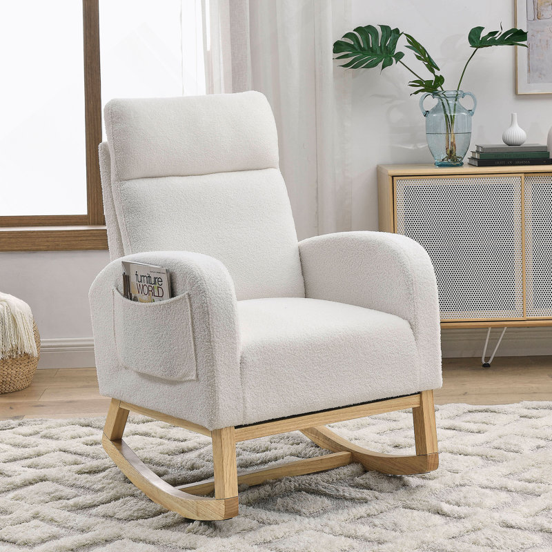 Chaise berçante moderne avec accoudoirs de salon à dossier haut l 27,6 po, Ivoire ivoire