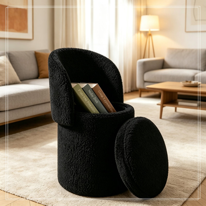 Fauteuil demi-tonneau avec rangement à plateau rabattable, Noir