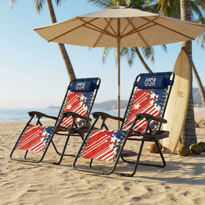 Chaises longues d'extérieur pour fauteuil inclinable pliable avec repose-tête réglable et plateau porte-gobelet Zero Gravity