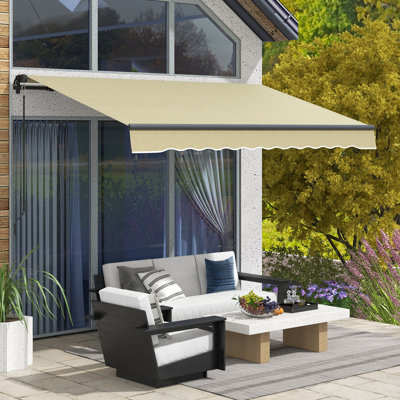 Auvent de balcon rétractable 10 pi x 8 pi, abri de patio avec tissu 280 g / m², manivelle manuelle, structure en aluminium, beige pour terrasse, auvent de jardin 8 pi, balcon pare-soleil