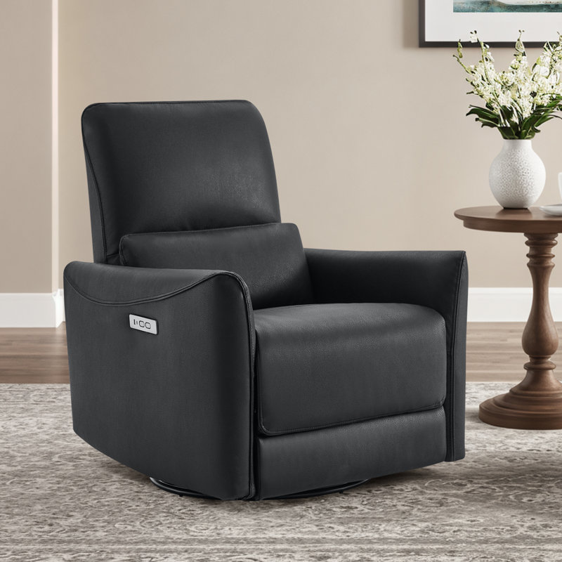 Fauteuil inclinable électrique pivotant en cuir Mikkel, Similicuir grainé noir