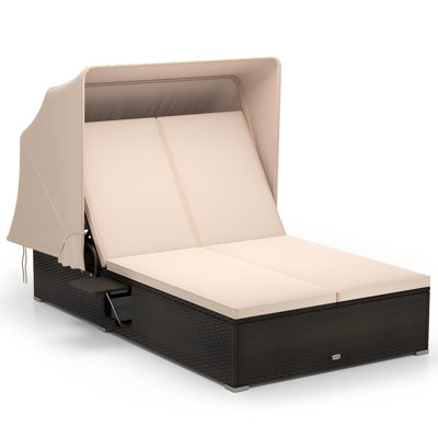 76 In. L X 43 In. W PE Rattan Patio Chaise Lounge With Canopy For Double People by Latitude Run