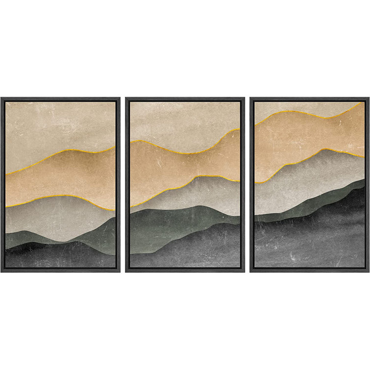 Framed Painting Set of 3 Wall Art Gold Art Mountain Abstract