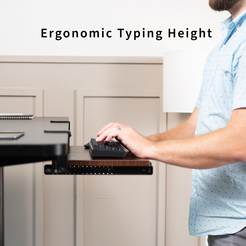 Dark Walnut Adjustable Clamp-On Keyboard Tray with Steel Frame