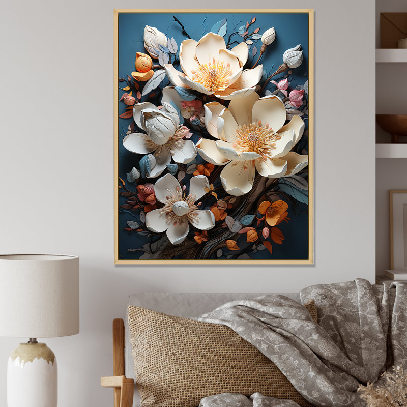 Magnolia beige et rose I sur toile, Cadre naturel flottant, H 32 po x l 16 po x P 1 po