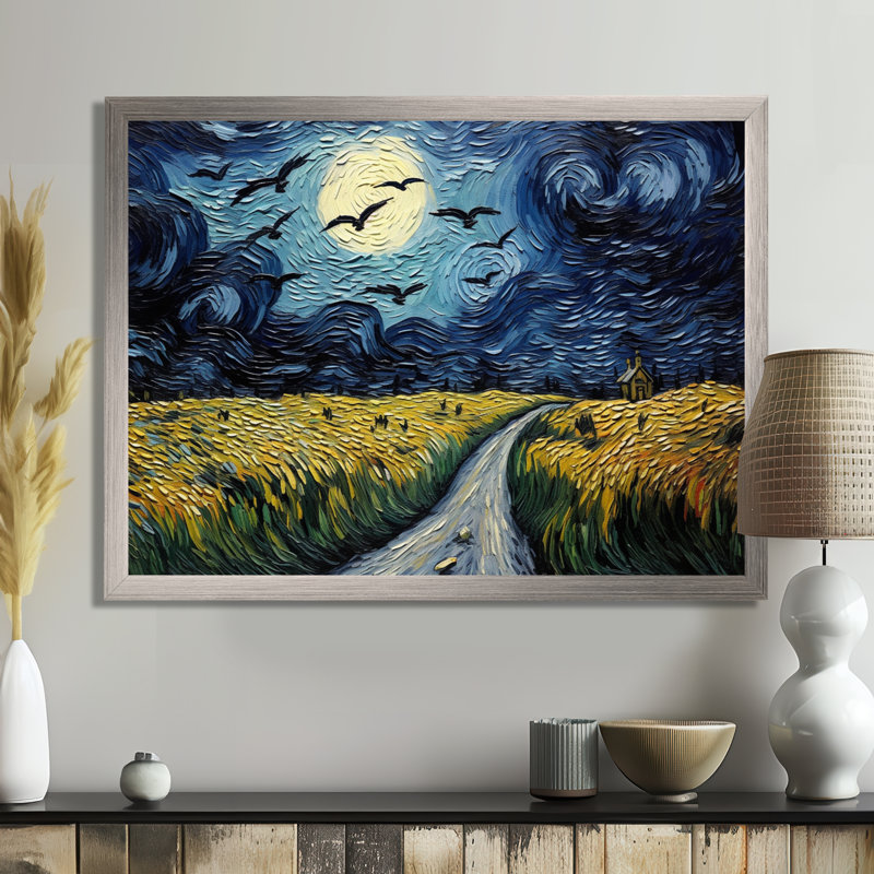 «Vangogh Cornfield with Crows», encadré sur toile par Vincent Van Gogh, peinture, H 34 po x l 44 po, Cadre photo noir