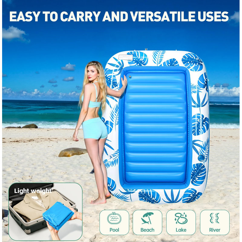 Pool Floats Inflatable Pool Lounger Float For Adults, 71" X 48" Large Pool Floats With Headrest Drink Holder