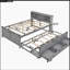 Lit plateforme double avec tête de lit à rangement, USB, lit gigogne simple et 3 tiroirs, gris-129631690-129631687